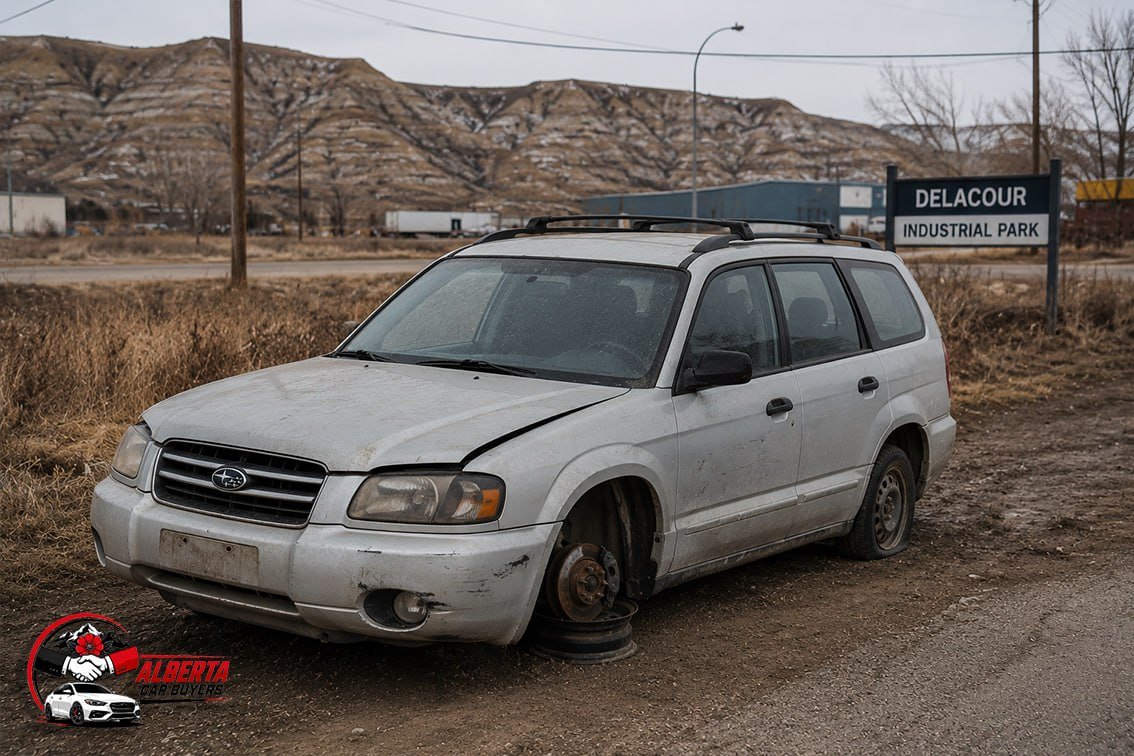 A wrecked white car