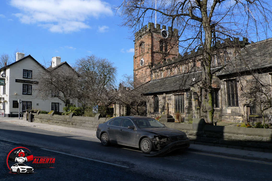 A salvage vehicle is stuck on a street in Cheadle.