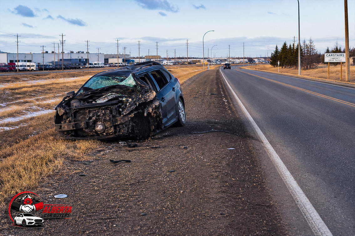 a wrecked car in Carstairs