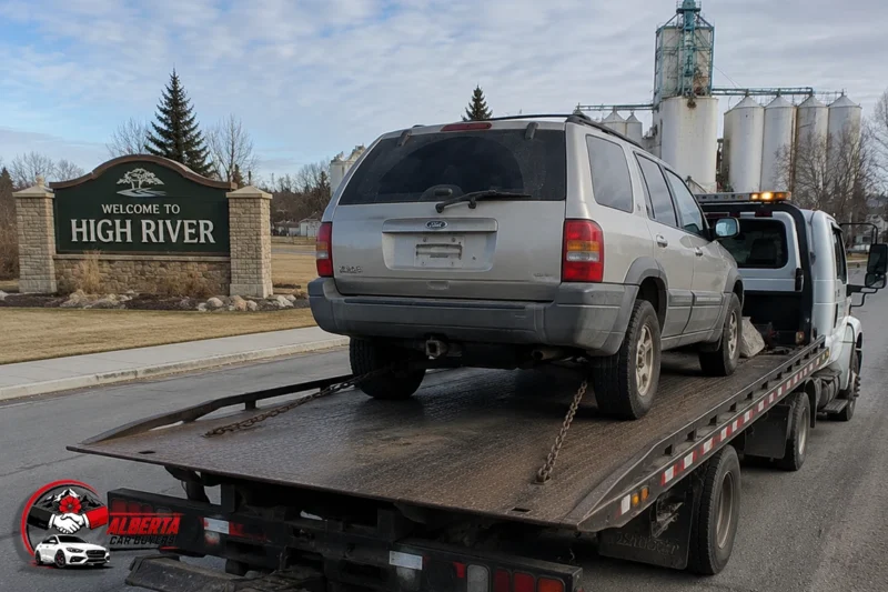 SUV on a flatbed in High River