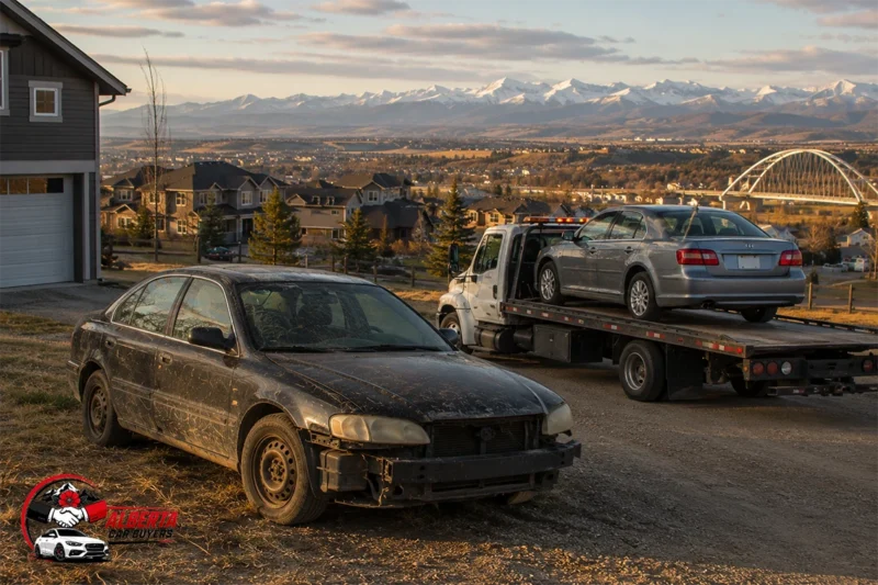 Non Running Car on a Flatbed in Cochrane